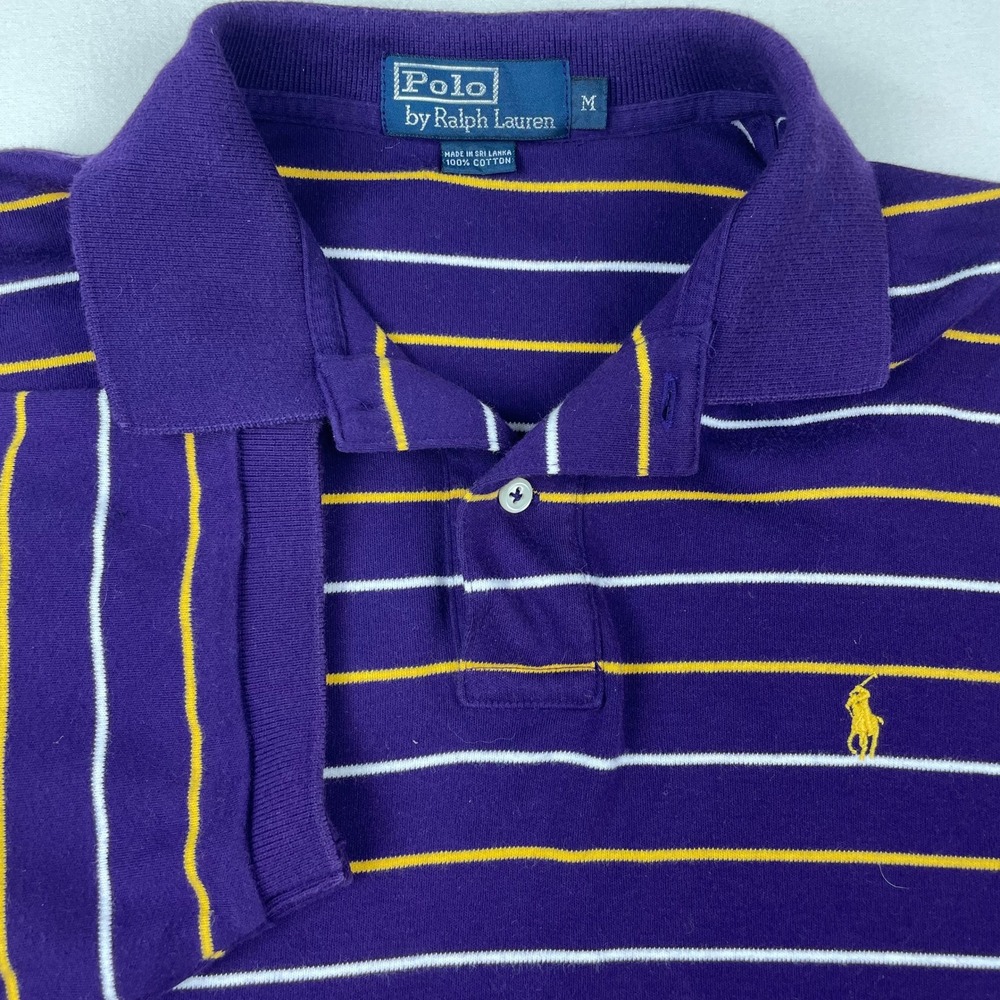 Polo Ralph Lauren Mens Purple Striped Short Sleeve Polo Shirt Yellow Pony Size M